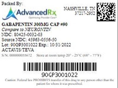 Gaba #90 (Gabapentin 300mg Cap Qty 90 Ndc 80425 0032)